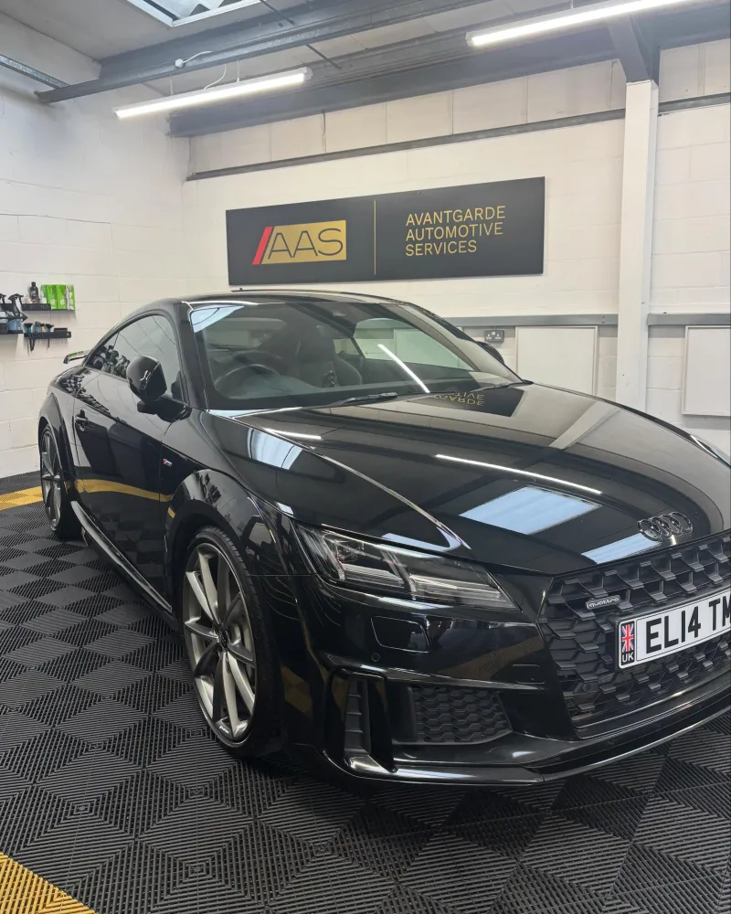 Black Audi TT front-on after an enhancement detail