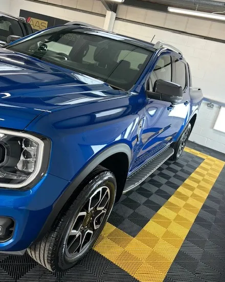 Blue Ford Ranger after a new car detail and ceramic coating